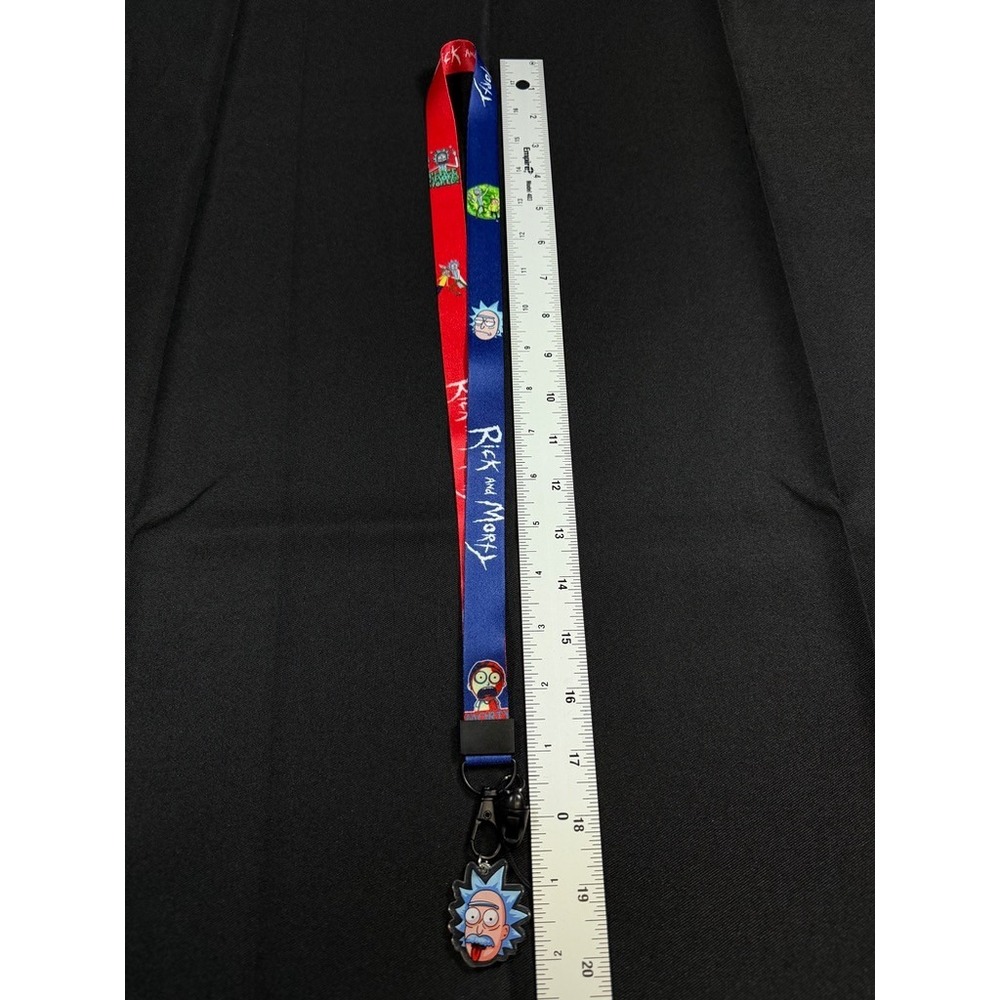 Rick and Morty Lanyard Keychain ID Badge Holder Blue Red with Rick Charm - Picture 6 of 6